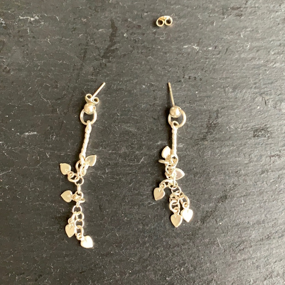 Silver drop heart earrings